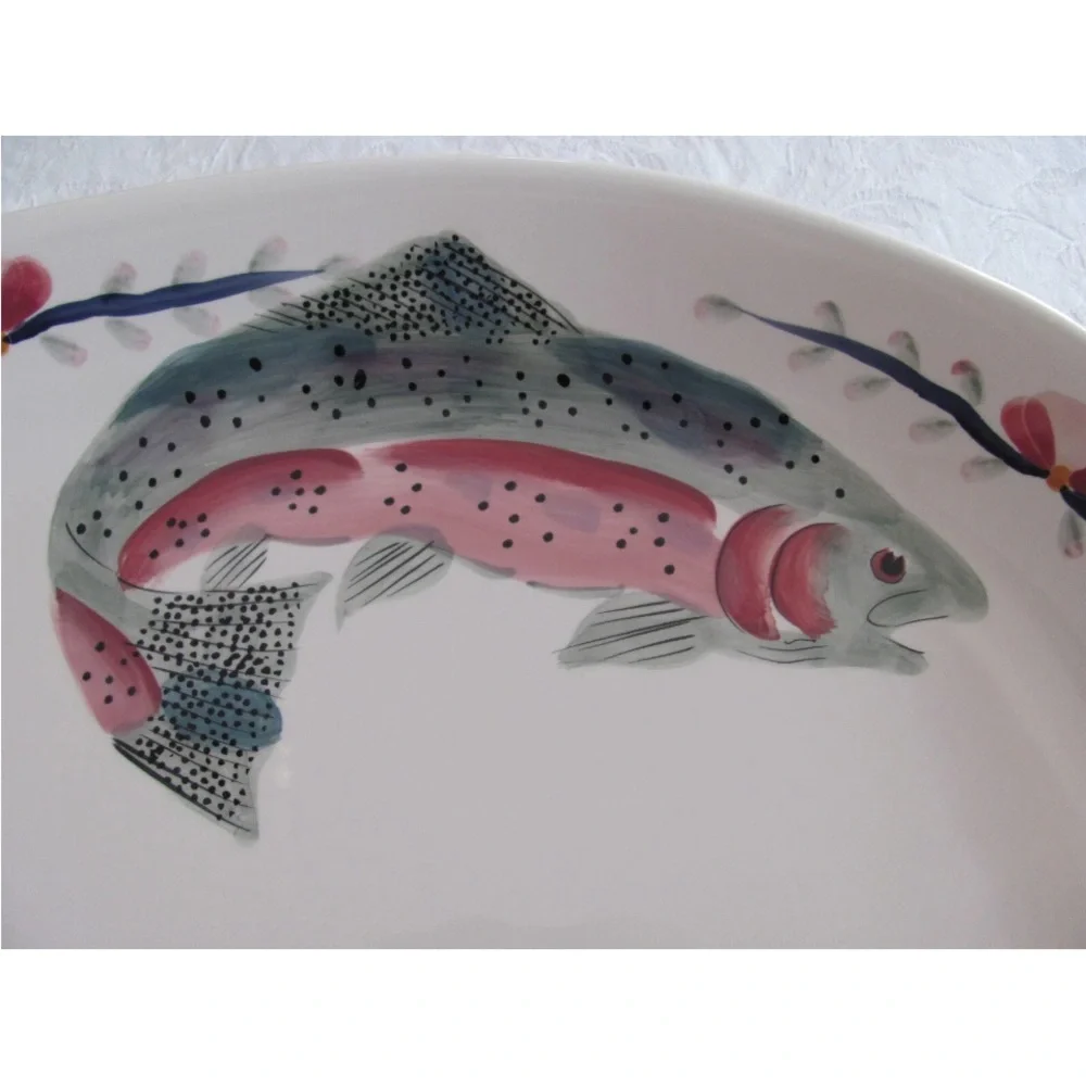 Sara Peterson Fish Design Platter with Pink and Green Details